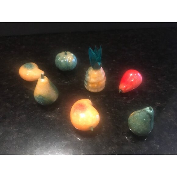 1960's Alabaster Stone Fruit Italian Carved Marble Mid Century Décor Set of 7 - Picture 3 of 10